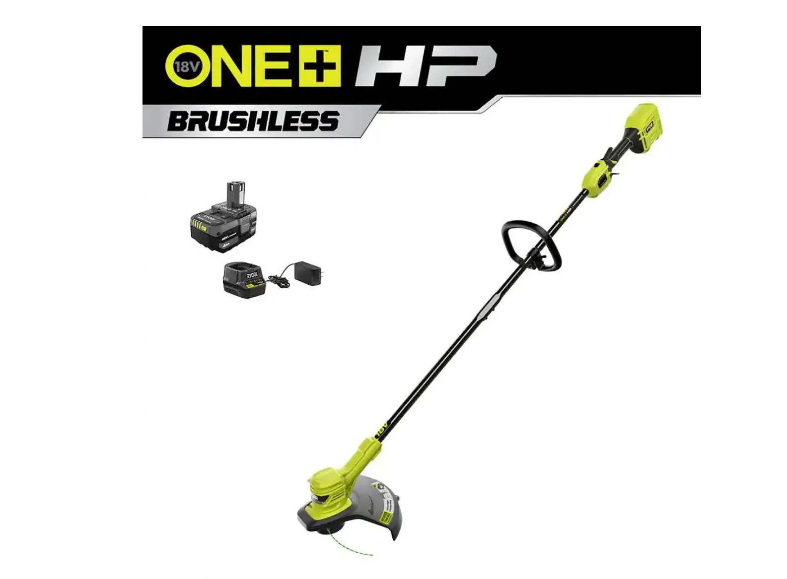 Ryobi One+ HP 18V Brushless 13 in. Cordless Battery String Trimmer with 4.0 Ah ...