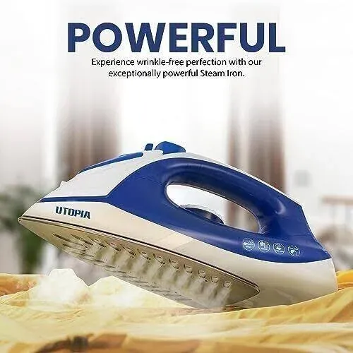 Utopia Home Steam Iron for Clothes With Non-Stick Soleplate - 1200W Clothes Iron With Adjustable Thermostat Control, Overheat Safety Protection & Variable Steam Control (Blue)