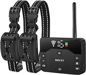 Bhcey Wireless Dog Fence, 2023 Electric Fence for 2 Dogs Shocks Training Collar Remote 2-in-1,Wireless Pet Containment System with Adjustable