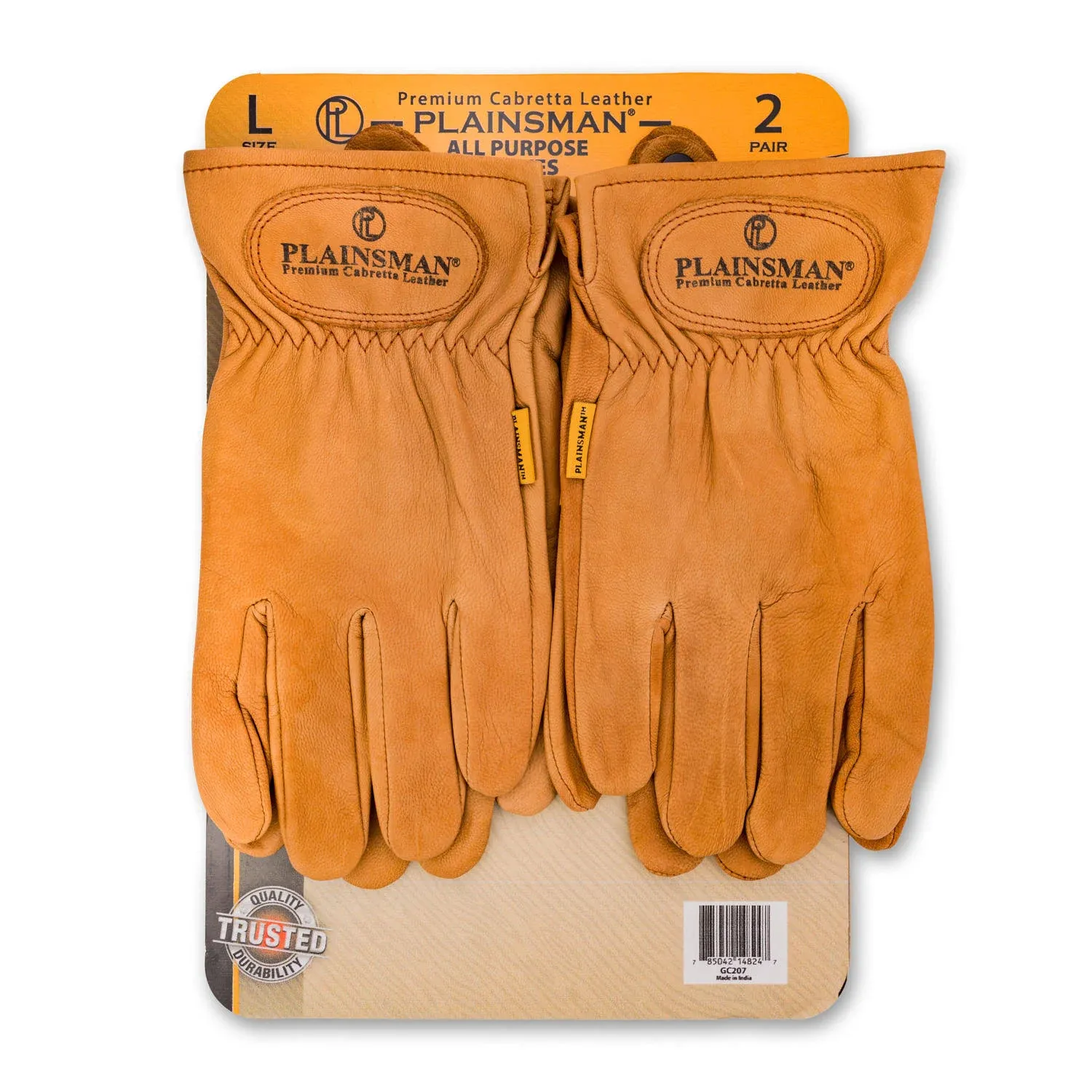 Plainsman Premium Cabretta Leather Work Gloves Light Brown 2 Pairs Large