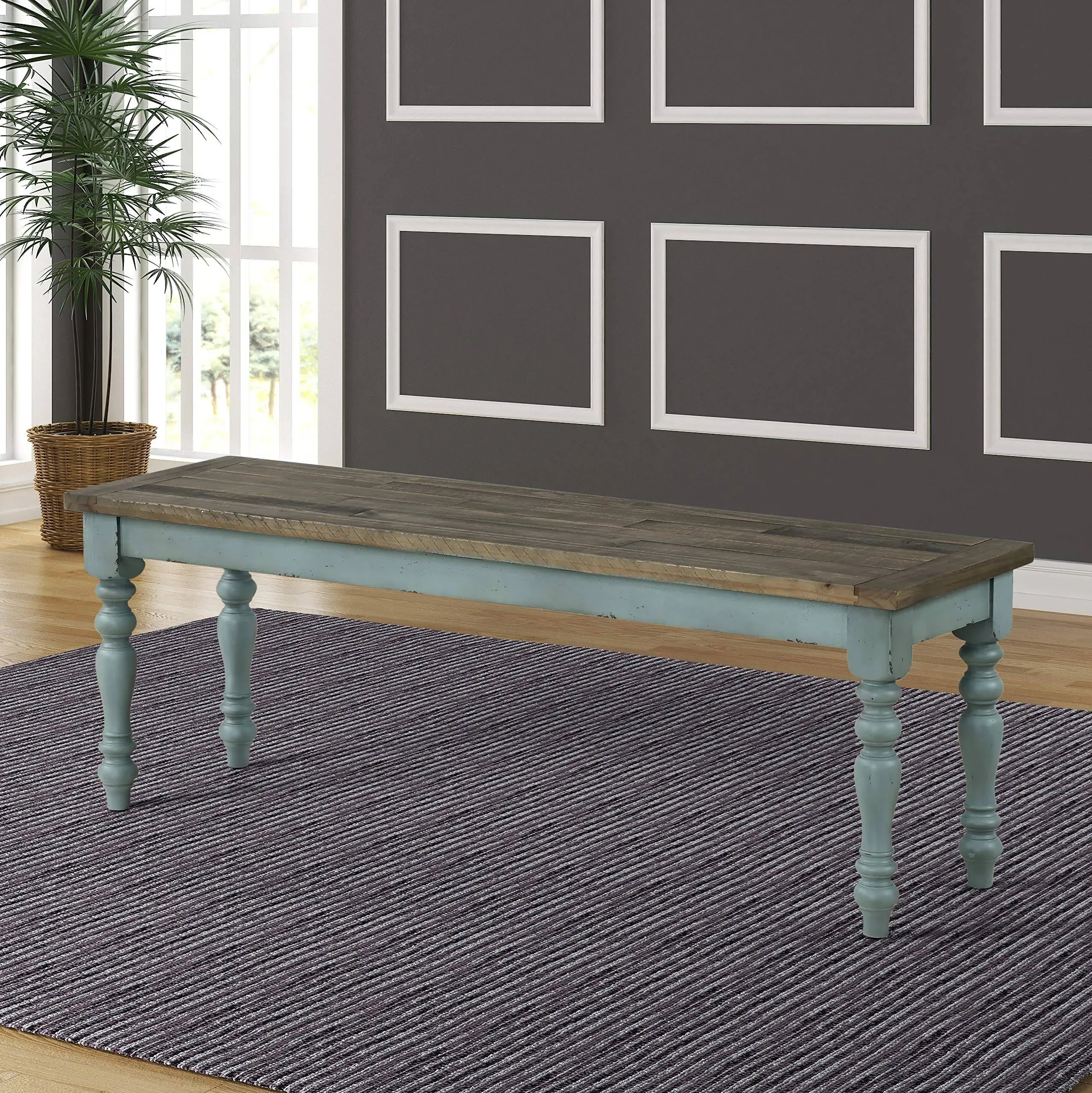 Roundhill Furniture Prato Two-Tone Wood Dining Bench, Blue