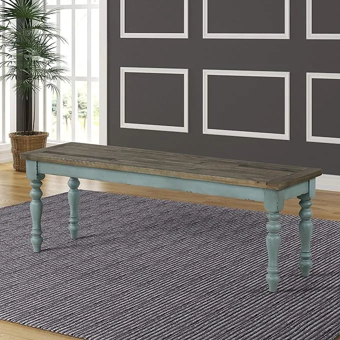 Roundhill Furniture Prato Two-Tone Wood Dining Bench, Blue