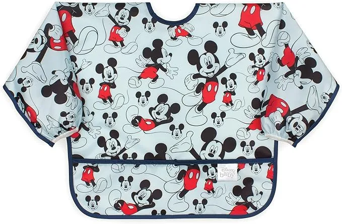 Bumkins Long Sleeve Baby Bib, Disney - Mickey Mouse, for Ages 6-24 months