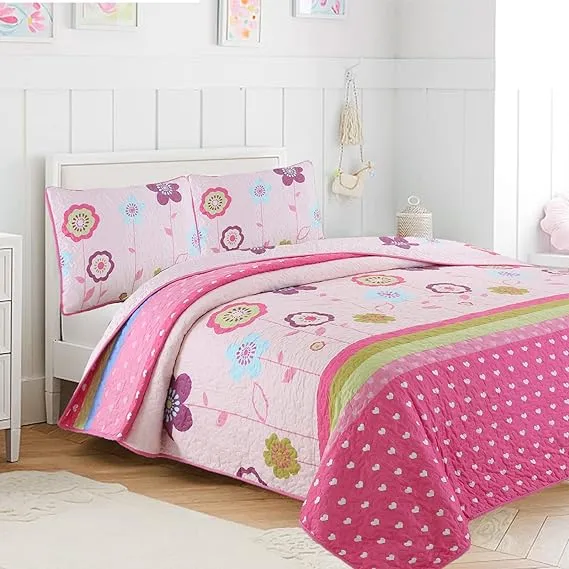 Cozy Line Pink Flower Garden Girl Quilt Set (Twin)