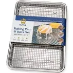 Ultra Cuisine Aluminum Baking Sheet with Stainless Steel Cooling Rack Set – Half Sheet Size Pan 13 x 18 inch, Durable Rimmed Sides, Easy Clean