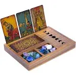 Curawood Tarot Card Holder Box for More Immersive Readings - 3 Tarot Card Stand & Crystal Holder - Moon Phase Design Tarot Display Deck Holder & Crystal Tray - Witchcraft Decor - Wiccan Altar Supplies