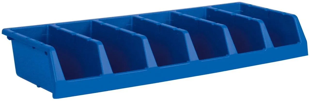 Akro-Mils 30312 System Bin Six Compartment Shelf Storage Bin Unit, (33-Inch x 12-Inch x 5-Inch), Blue, (5-Pack)