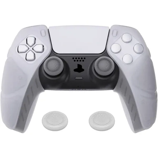 PlayVital Mecha Edition Clear White Ergonomic Soft Controller Silicone Case Grips for ps5, Rubber Protector Skins with Thumbstick Caps for ps5 Controller - Compatible with Charging Station