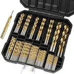 Ticonn 99 Pc. Titanium Coated Drill Bit Set, 135 Degree Tip Hss Drill Bits Kit