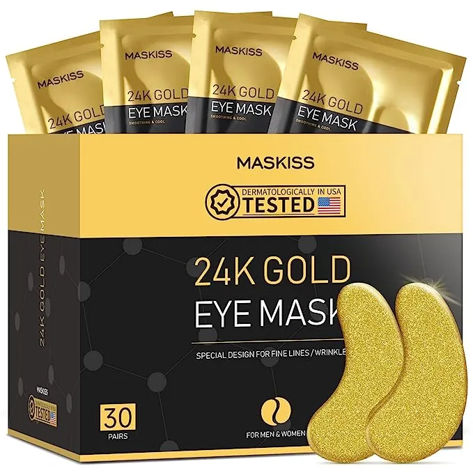 Maskiss 30-Pairs 24K Gold Under Eye Patches, Eye Masks for Dark Circles and Puffiness, Collagen Skin Care Products