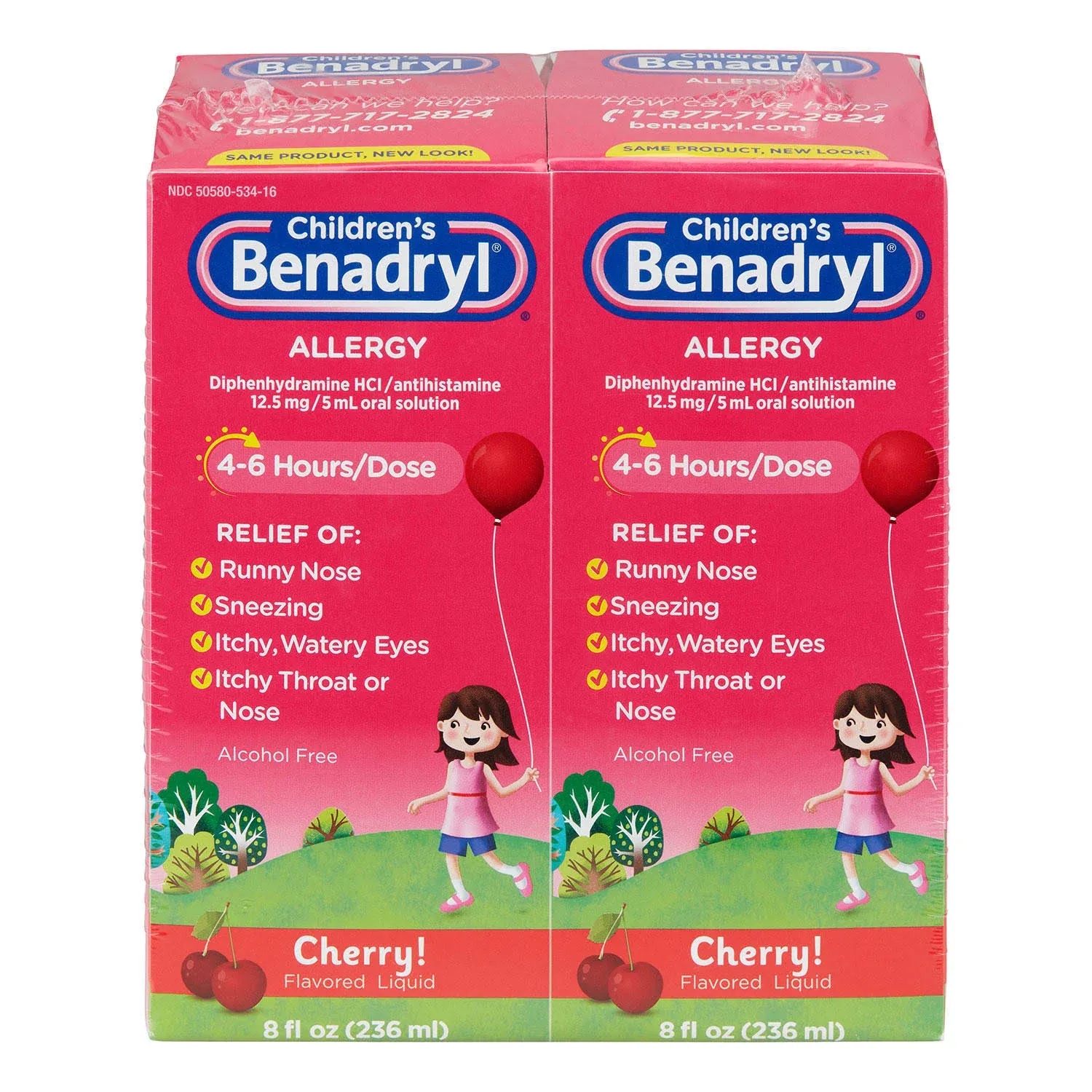 Children's Benadryl Allergy Liquid, Cherry, 8 Fluid Ounces (2 Count)