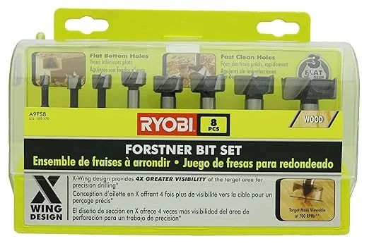 Ryobi A9FS8R1 8-Piece X-Wing Forstner Bit Set for Woodworking