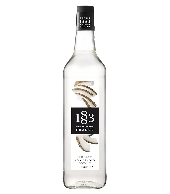 1883 Coconut Syrup - Flavored Syrup for Hot & Iced Beverages - Gluten-Free, Vegan, Non-GMO, Kosher, Preservative-Free, Made in France | 1 Liter Bottle (33.8 Fl Oz)