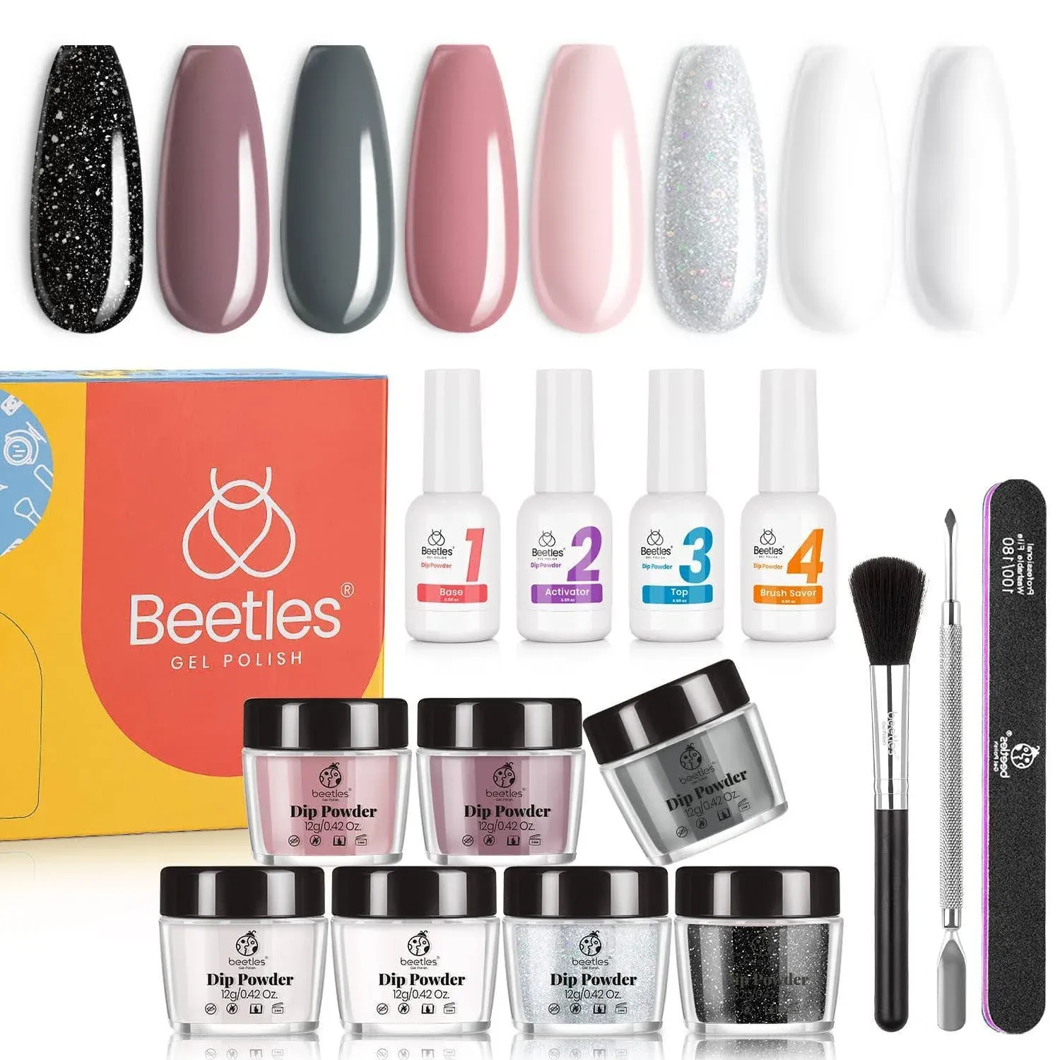 Beetles Dip Powder Nail Kit Starter - Nude Gray Pink 8 Colors Nail Dipping Powder ...