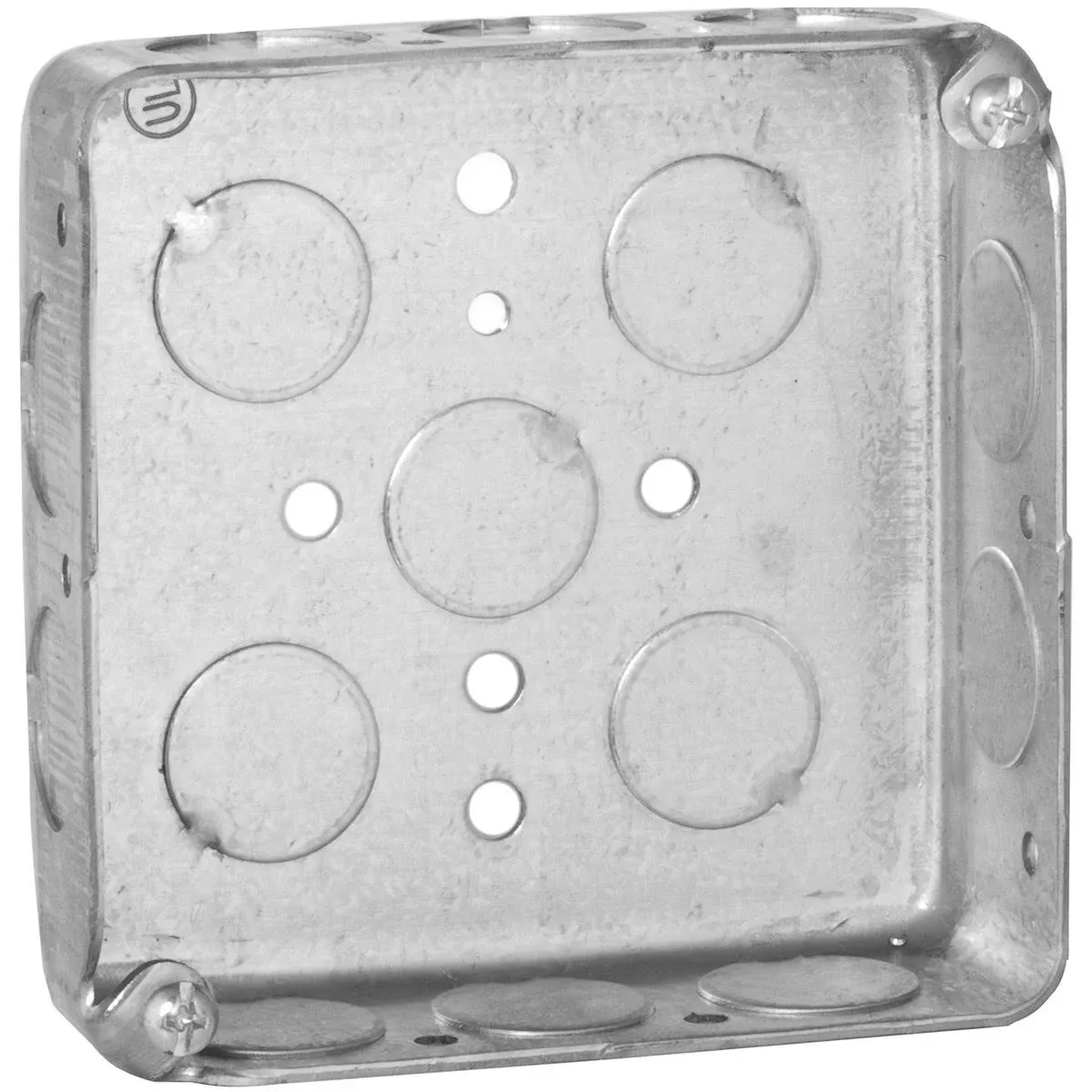 Hubbell Raco 4 in. Square Box, Drawn, 1-1/4 in. Deep with Fifteen 1/2 in. KO's, Gray, (185)