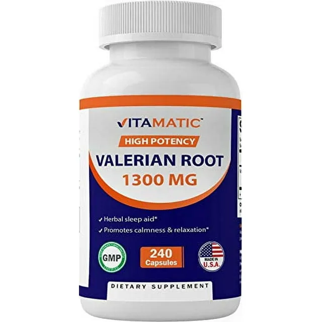 Vitamatic Valerian Root 5000 mg Equivalent per Capsule - 240 Capsules - 20X Concentrated Extract from 20:1 250mg - Herbal Sleep Aid