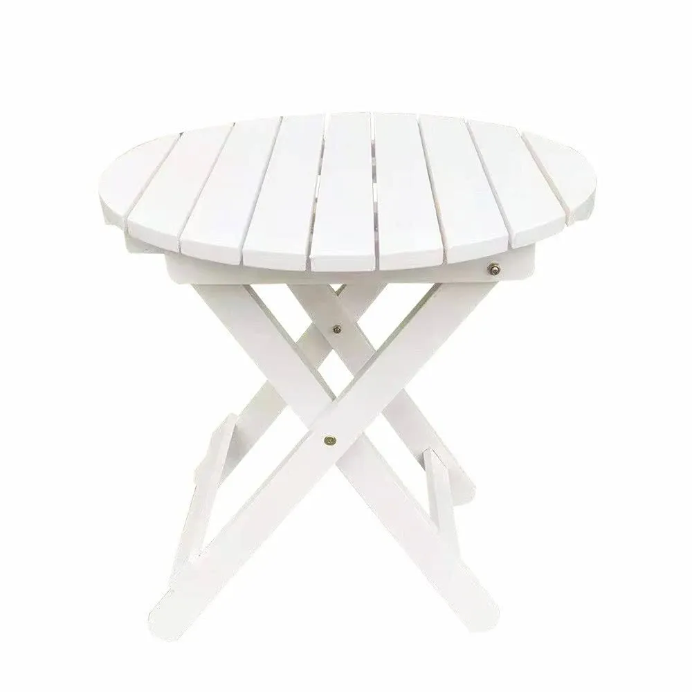 BplusZ Wooden Portable Folding Indoor Porch Side Table Round, White, Size: One Size