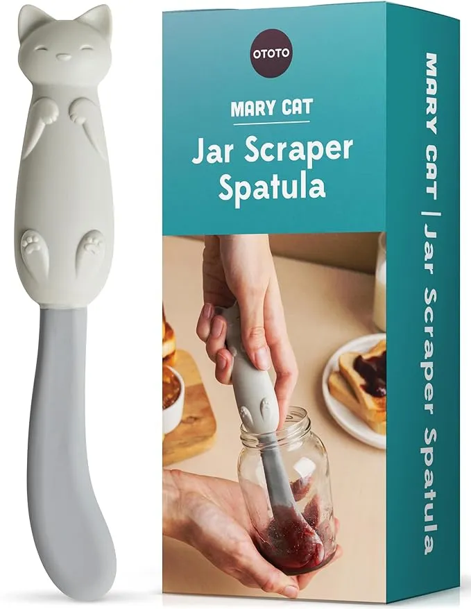 NEW!! OTOTO Jar Scraper Spatula - Silicone Scraper, Jar Spatula, Cute Kitchen Accessories, Cute Kitchen Gadgets, Unique Fun Cooking Kitchen Gadgets for Foodies - BPA-free & 100% Food Safe (Mary Cat)