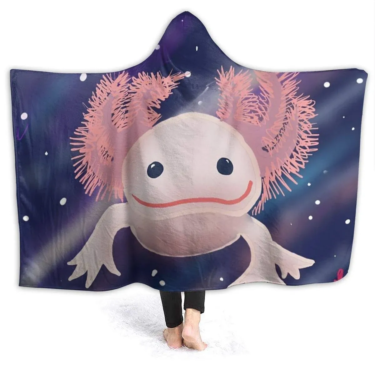 Axolotl Cute Wearable Blanket Fleece Hooded Robe Cloak Throw Quilt Poncho ...