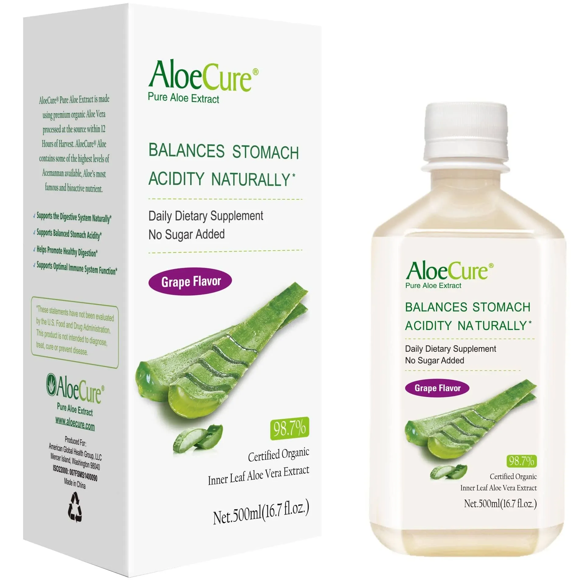 AloeCure Pure Aloe Juice, Grape Flavor - 16.7 fl oz