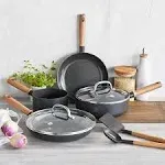 GreenPan Hudson Healthy Ceramic Nonstick, 8 Piece Cookware Pots and Pans Set, Vintage Wood Inspired Handle, PFAS-Free, Dishwasher Safe, Black