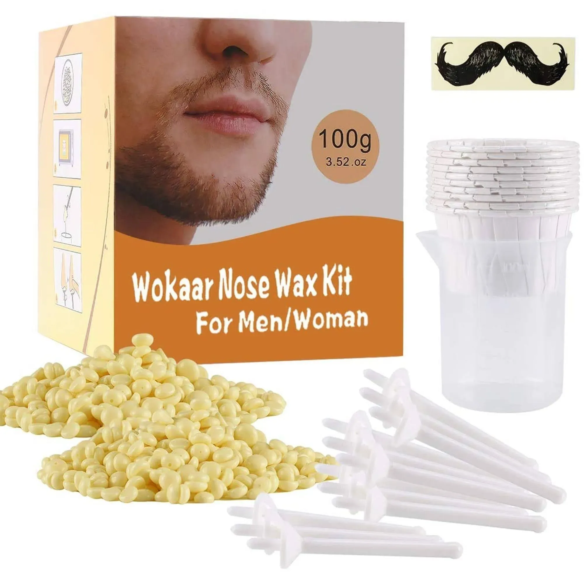 Wokaar Nose Wax Kit 100g with 30 Applicators, Nose Hair Removal Wax (15-20 Times ...