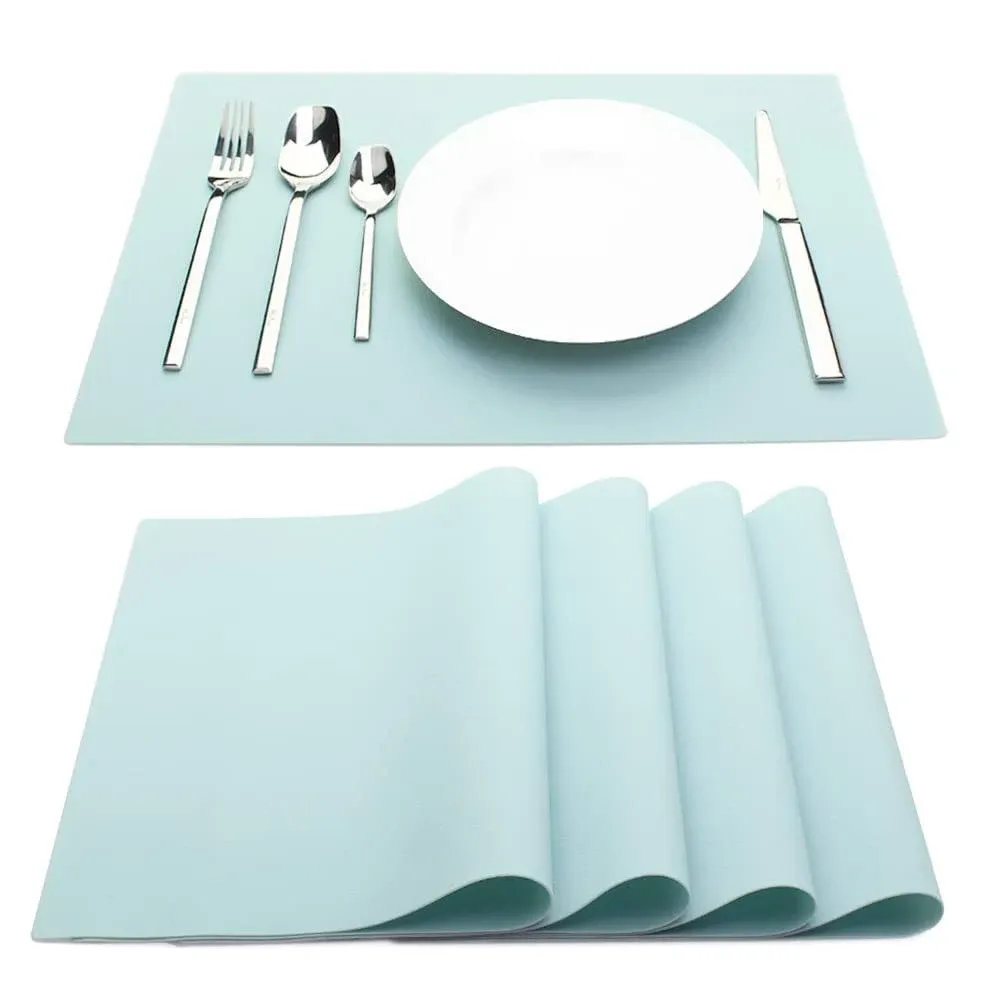 Silicone Placemats, Oval Placemats for Dining Table, Non-Slip Kids Placemats, Waterproof Heat Resistant Washable Indoor & Outdoor Placemat for Patio Table (Light Blue-Oval)