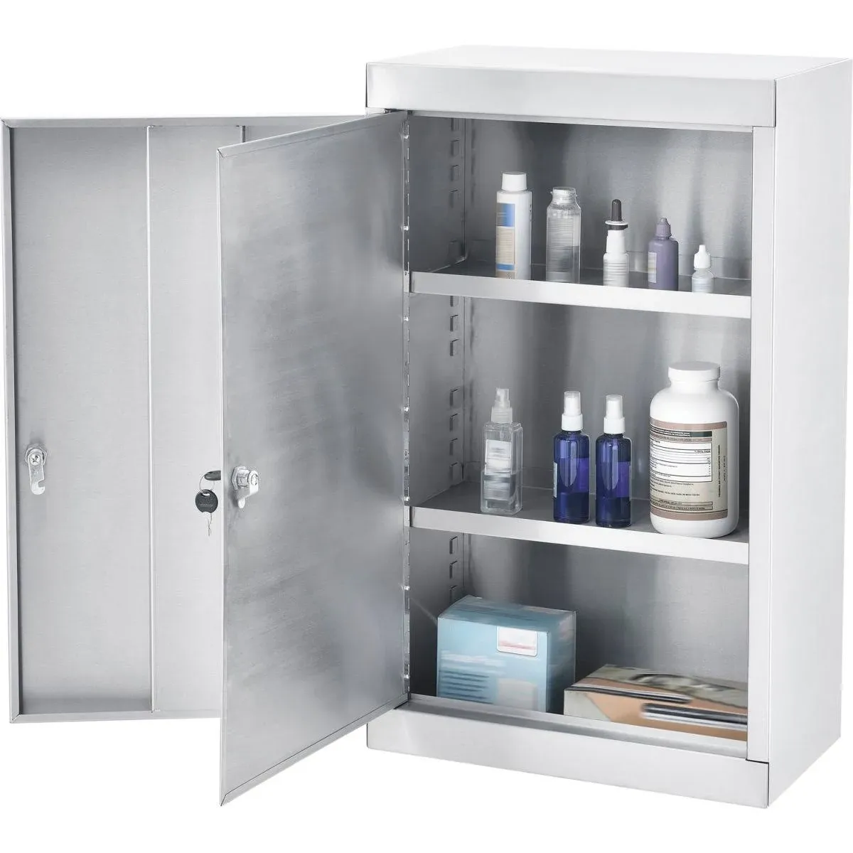 Global Industrial Stainless Steel Narcotics Cabinet w/Double Door/Double Lock, 18 ...