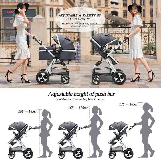 Blahoo Baby Stroller 2 in 1 High Landscape Foldable Aluminum Alloy Pushchair Adjustable Backrest