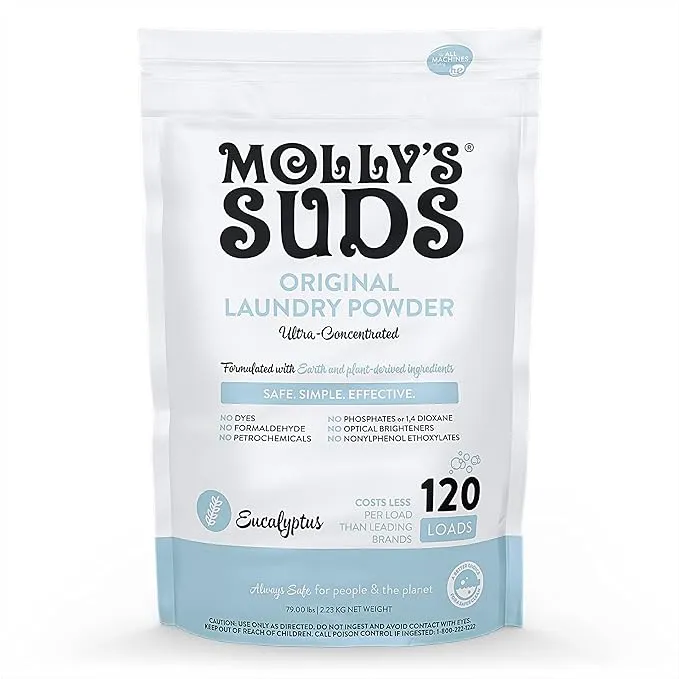 Molly's Suds Original Laundry Detergent Powder | Natural Laundry Detergent Powder for Sensitive Skin | Earth-Derived Ingredients, Stain Fighting | 70 Loads (Peppermint)