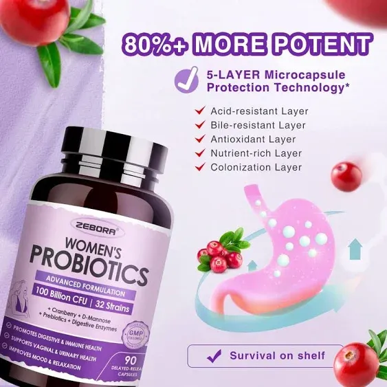 Vaginal Probiotics for Women pH Balance 100 Billion CFU Prebiotics Lactobacillus