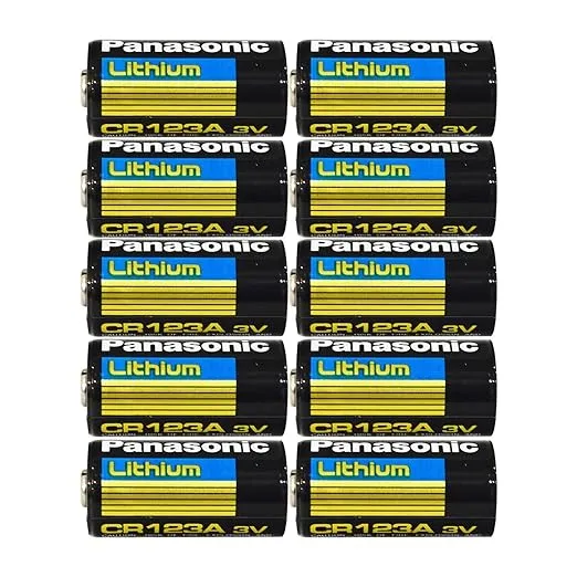 Panasonic CR123A Lithium 3V Photo Lithium Batteries, 0.67" Dia x 1.36" H (17.0 mm x 34.5 mm) (Pack of 10)