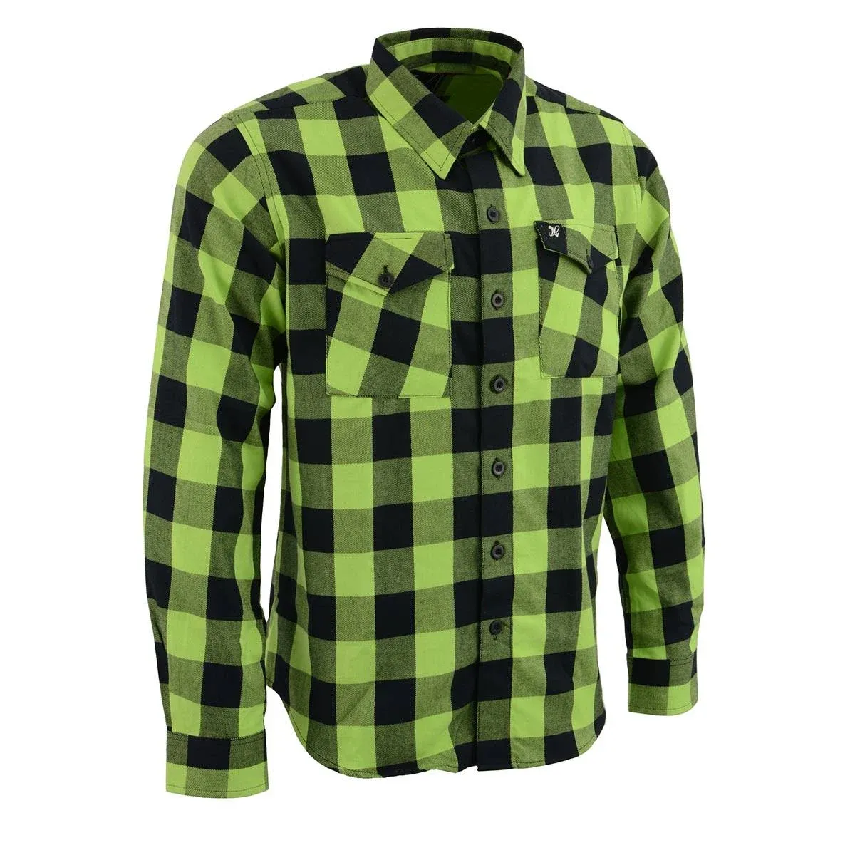 Milwaukee Leather Men's Flannel Plaid Shirt Black and Neon Green Long Sleeve ...