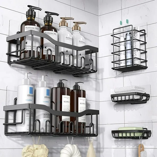 EUDELE Stainless Steel Shower Caddy: 5-Pack Adhesive Organizer - Rustproof, No-Drill Bathroom Storage Shelves for Shower & Kitchen