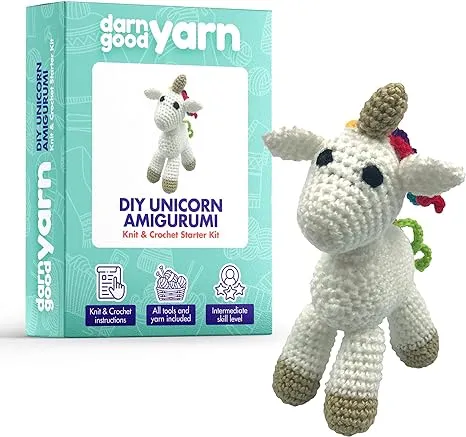 Darn Good Yarn DIY Unicorn Amigurumi Knit &amp; Crochet Craft Kit 7 x 4&#034; Complete