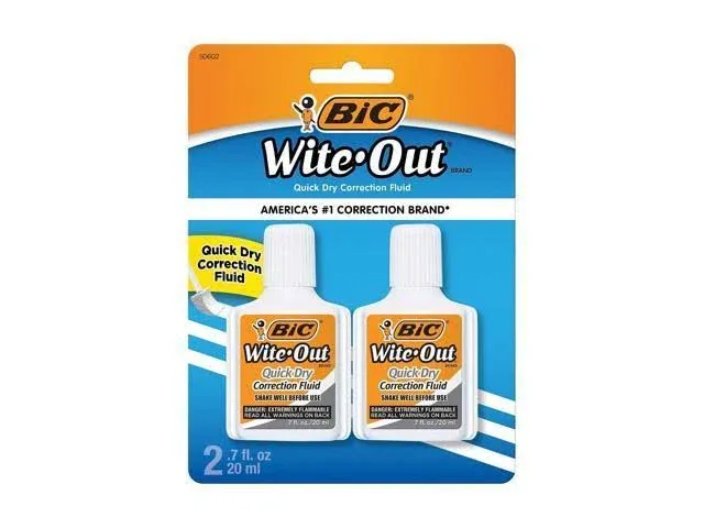 Bic 20 ml Wite-Out Quick Dry Correction Fluid Bottle White - Pack of 2