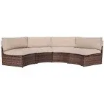 SUNSITT 4-Piece Outdoor Half-Moon Sectional Wicker Sofa Set Patio Furniture, Brown PE Rattan and Bei