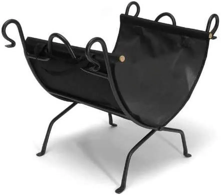 UniFlame Deluxe Black Wrought Iron Log Rack With Canvas Carrier - W-1866