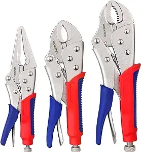 WORKPRO 3-piece Locking Pliers Set, 10-inch Curved Jaw, 7-inch Curved Jaw and 6-1/2-inch Straight Jaw