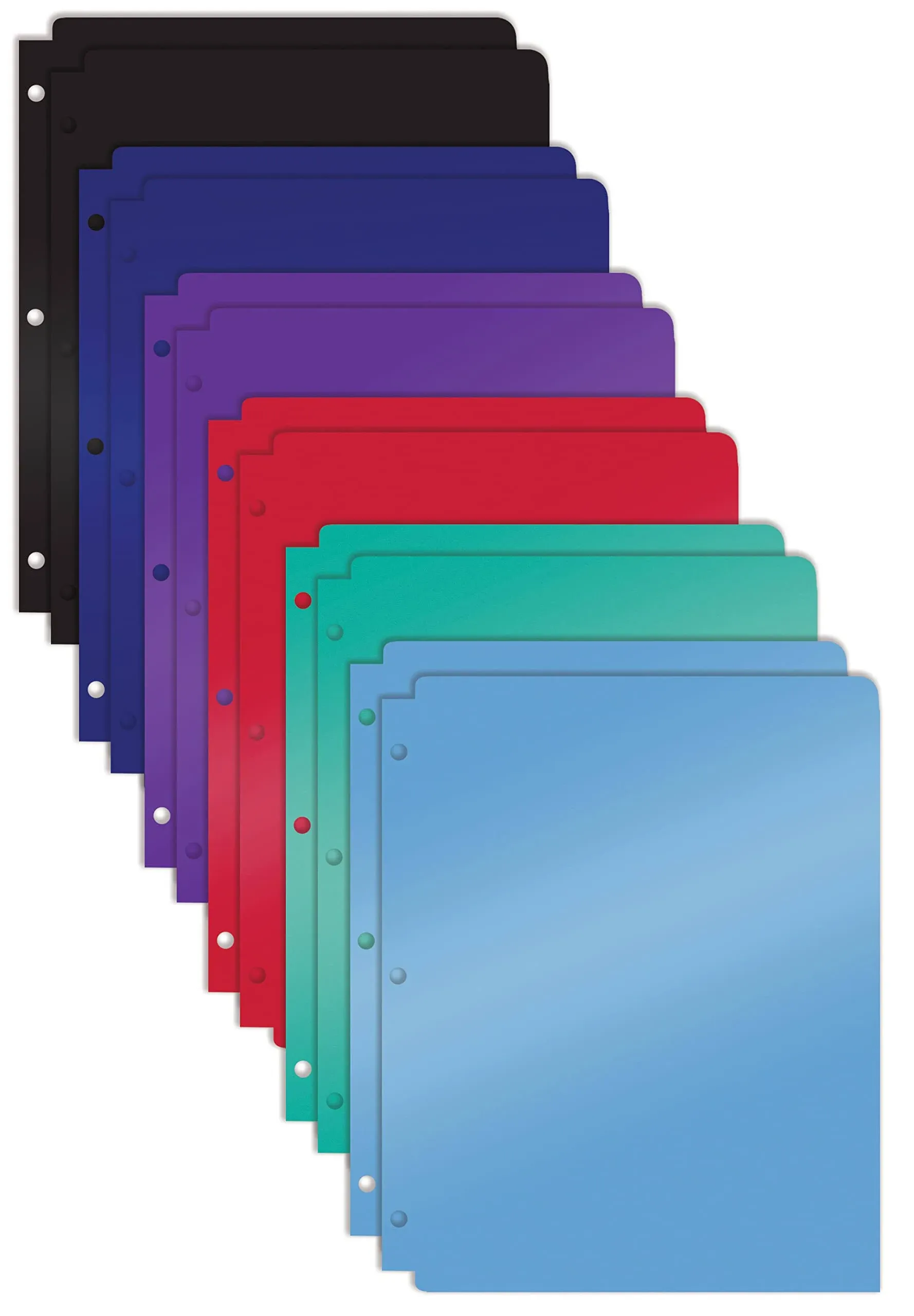 Better Office Products 3 Hole Punch Pocket Folders, Bulk Pack, Sturdy Plastic 2 Pocket Folders, Assorted Primary Colors, Letter Size, with Business Card Slot,(12 Pack)