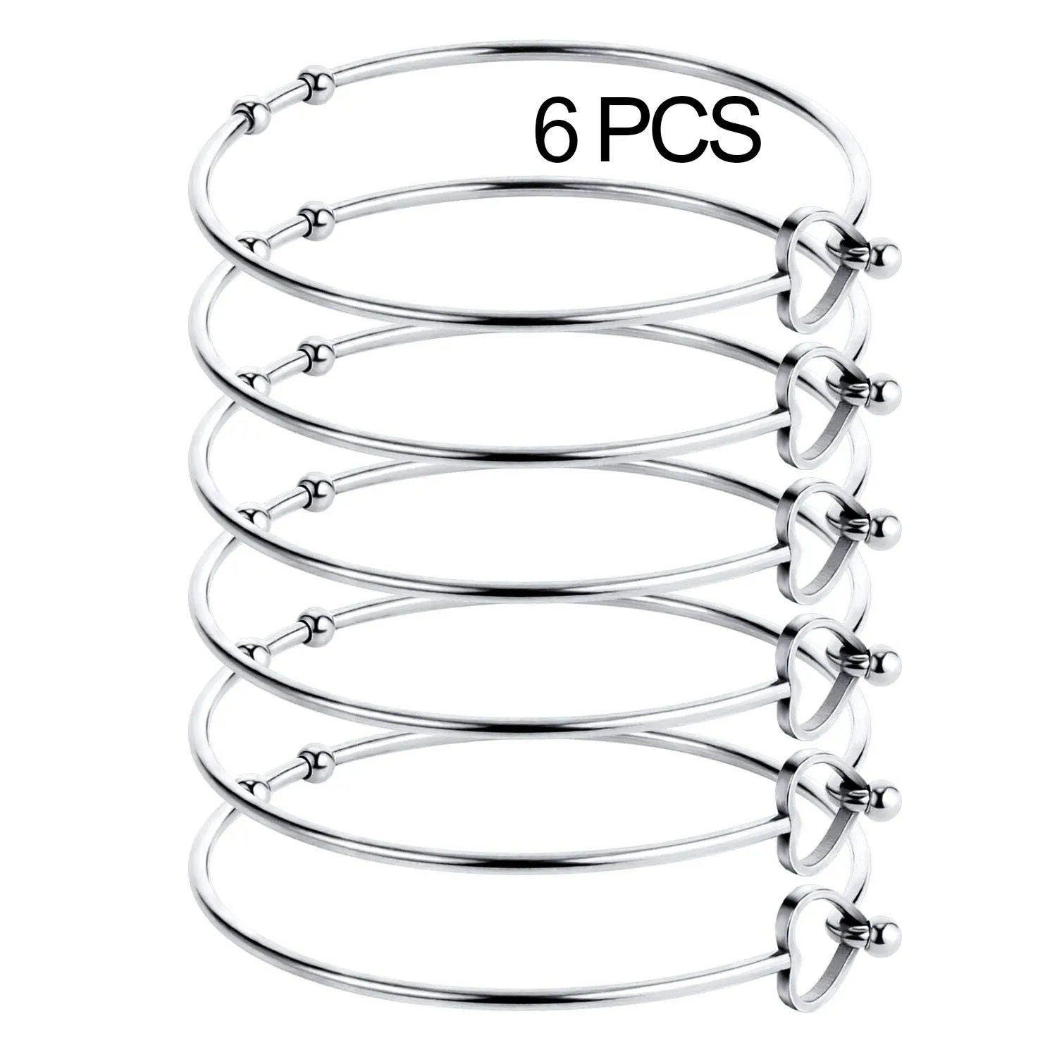 ALEXCRAFT Wholesale 6pcs Stainless Steel Bracelet Bangle Open Blank Wire Charm ...