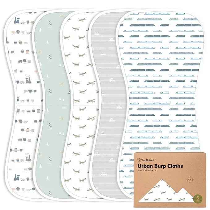 KeaBabies Urban Organic Burp Cloths (5 Pack) in Vessels