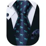 Barry.Wang Fun Animal Ties for Men Designer Handkerchief Cufflink WOVEN Casual Necktie Set Festival