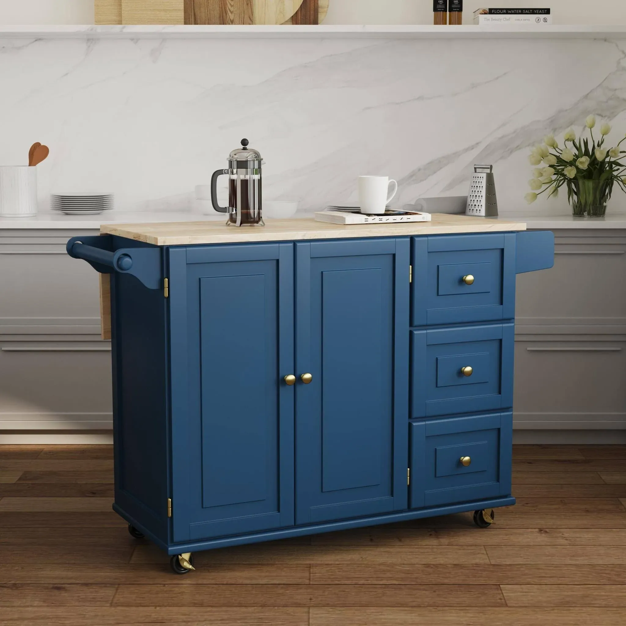 Homestyles Dolly Madison Blue Drop Leaf Kitchen Cart