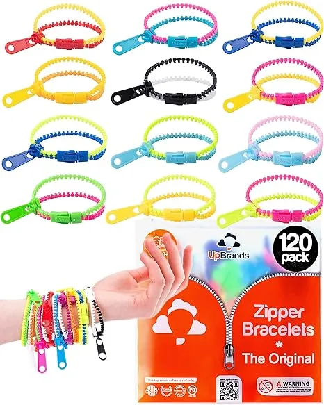 UpBrands 120 Students Incentives Friendship Zipper Bracelets 7.5”, Easter Favors