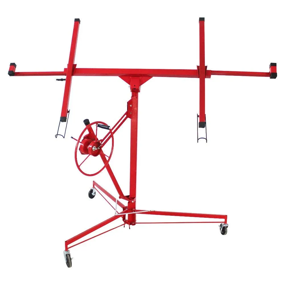 11' Drywall Lift Panel Hoist, Jack Lifter Jack Rolling Lockable Caster Wheel Drywall Lift Construction Tools (Red-Upgrade)