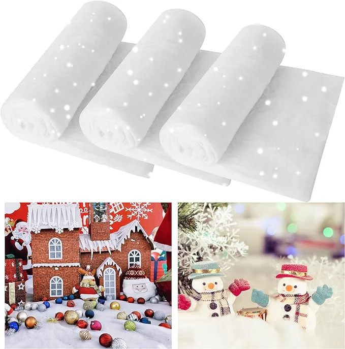 HANKRSSTOP 3 Pack Snow Blanket Roll- Fake Snow Blankets (8ftx3ft in Each) for Christmas Decorations,Artificial Snow Carpet Thick Soft and Fake Snow Cover for Xmas Winter Decor.