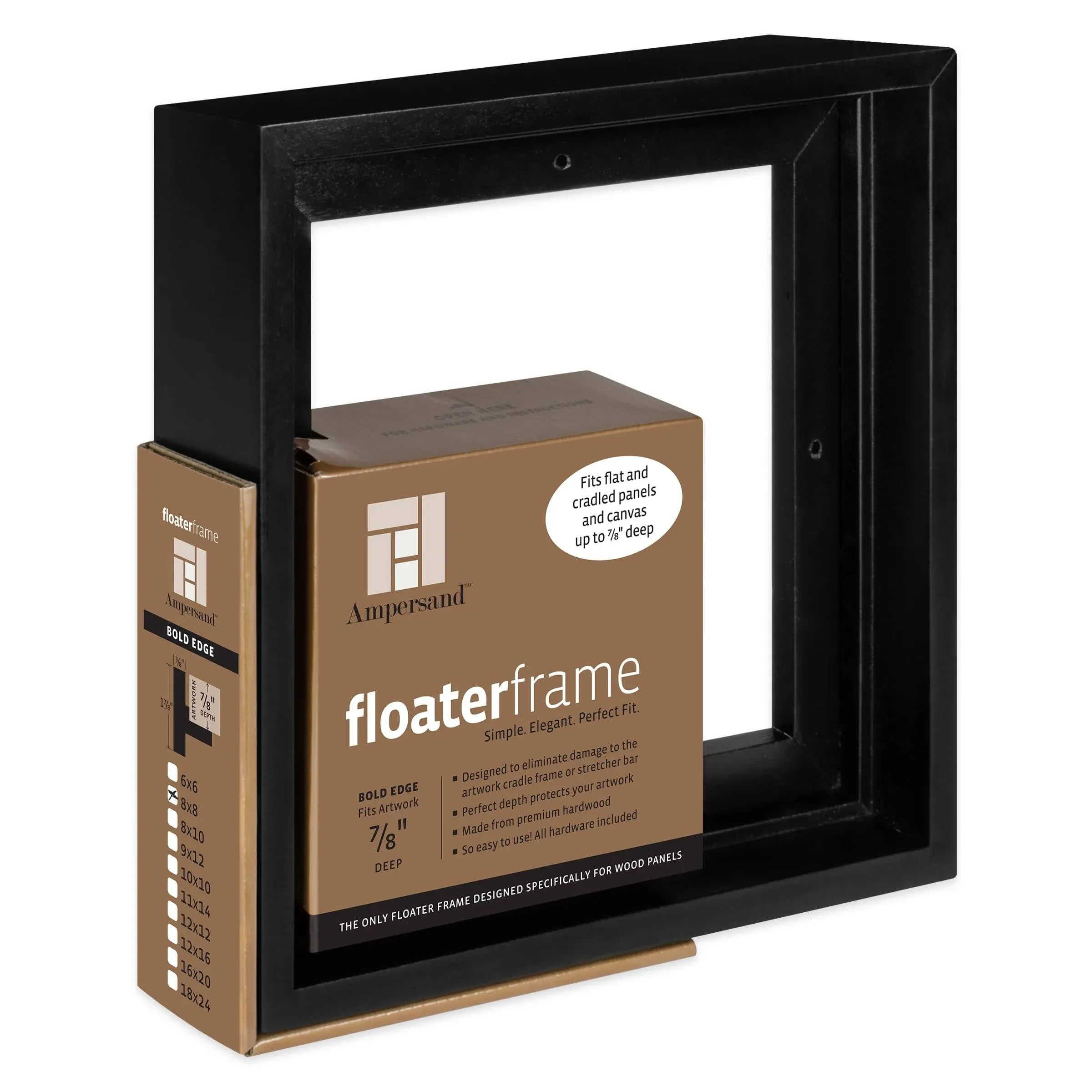 Ampersand Floater Frame - Bold, Black, 8" x 8", 7/8"