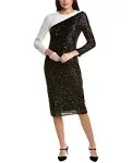 Colorblock Sequin Long Sleeve Midi Dress In Black