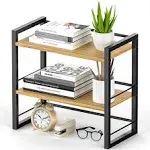 Office Desk Shelf Organizer, Wood Desktop Bookshelf Supplies Storage Black